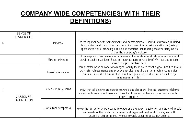 COMPANY WIDE COMPETENCIES( WITH THEIR DEFINITIONS) 