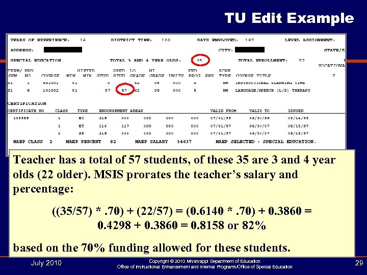 TU Edit Example Teacher has a total of 57 students, of these 35 are