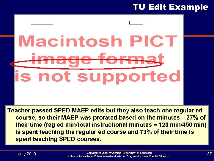 TU Edit Example Teacher passed SPED MAEP edits but they also teach one regular