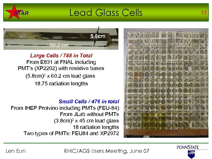 Lead Glass Cells STAR 5. 8 cm 60. 2 cm Large Cells / 788