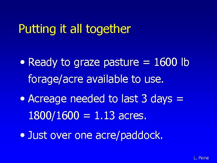 Putting it all together • Ready to graze pasture = 1600 lb forage/acre available