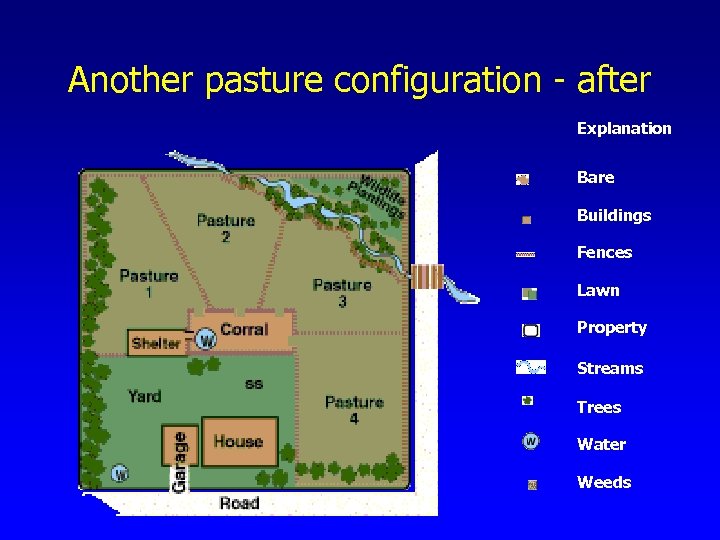 Another pasture configuration - after Explanation Bare Buildings Fences Lawn Property Streams Trees Water