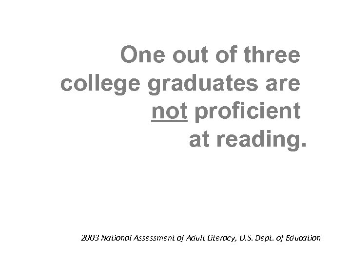 One out of three college graduates are not proficient at reading. 2003 National Assessment