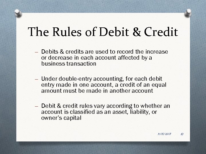 The Rules of Debit & Credit – Debits & credits are used to record