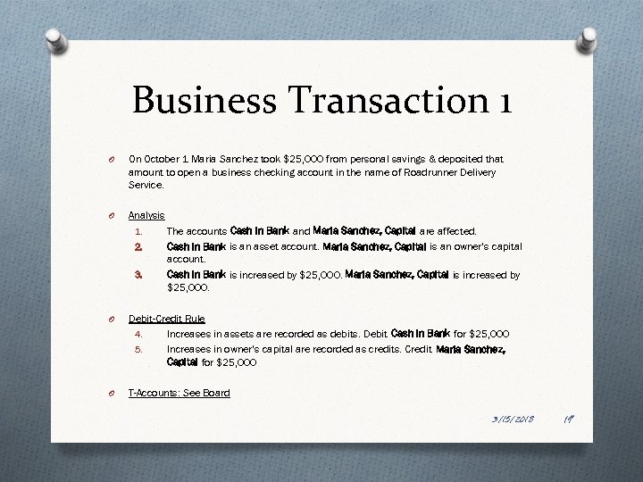 Business Transaction 1 O On October 1 Maria Sanchez took $25, 000 from personal