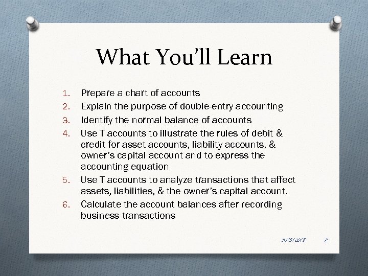 What You’ll Learn 1. 2. 3. 4. 5. 6. Prepare a chart of accounts