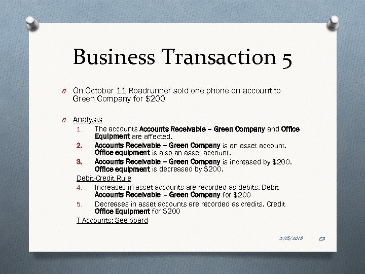 Business Transaction 5 O On October 11 Roadrunner sold one phone on account to