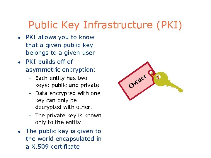 Public Key Infrastructure (PKI) l l PKI allows you to know that a given