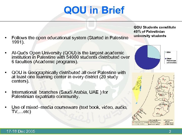 QOU in Brief • Follows the open educational system (Started in Palestine 1991). •