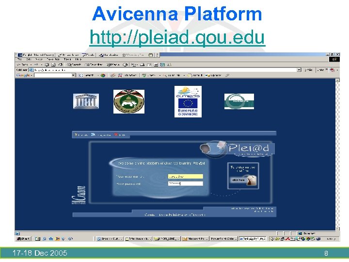 Avicenna Platform http: //pleiad. qou. edu 17 -18 Dec 2005 8 