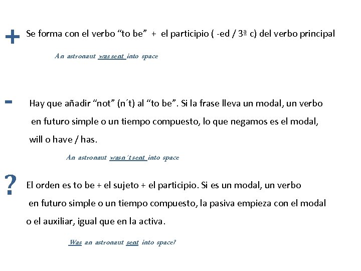 + Se forma con el verbo “to be” + el participio ( -ed /