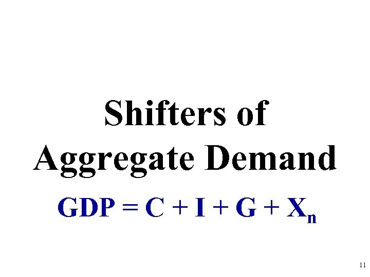 Shifters of Aggregate Demand GDP = C + I + G + Xn 11