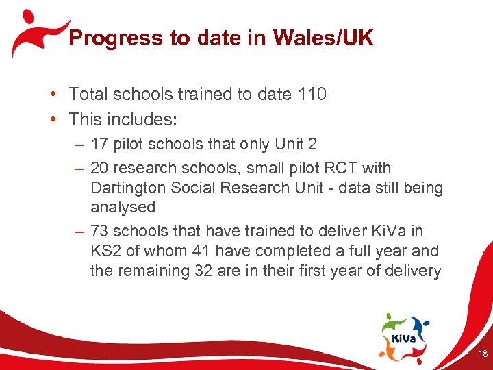 Progress to date in Wales/UK • Total schools trained to date 110 • This