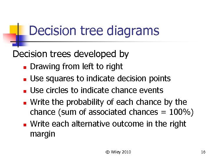 Decision tree diagrams Decision trees developed by n n n Drawing from left to