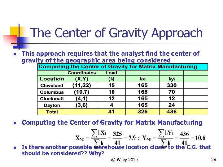 The Center of Gravity Approach n n n This approach requires that the analyst