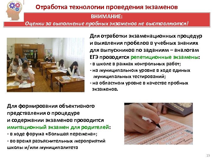 Отработка технологии проведения экзаменов ВНИМАНИЕ: Оценки за выполнение пробных экзаменов не выставляются! Для отработки