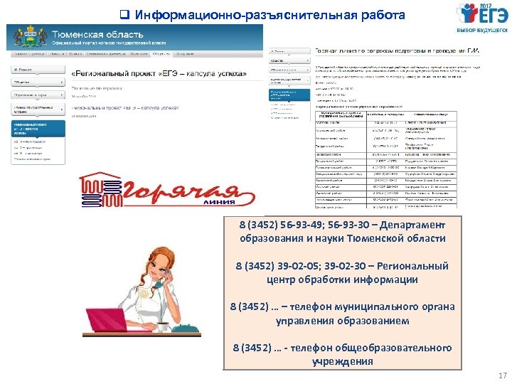 q Информационно-разъяснительная работа 8 (3452) 56 -93 -49; 56 -93 -30 – Департамент образования