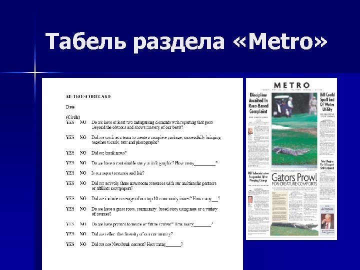 Табель раздела «Metro» 