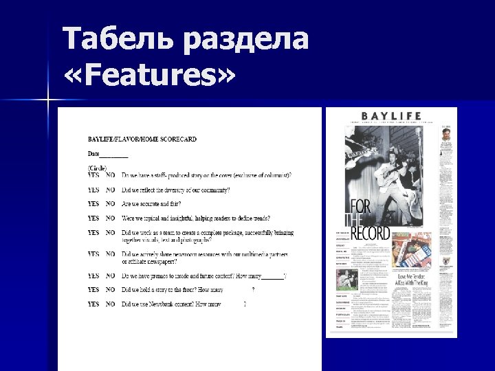 Табель раздела «Features» 