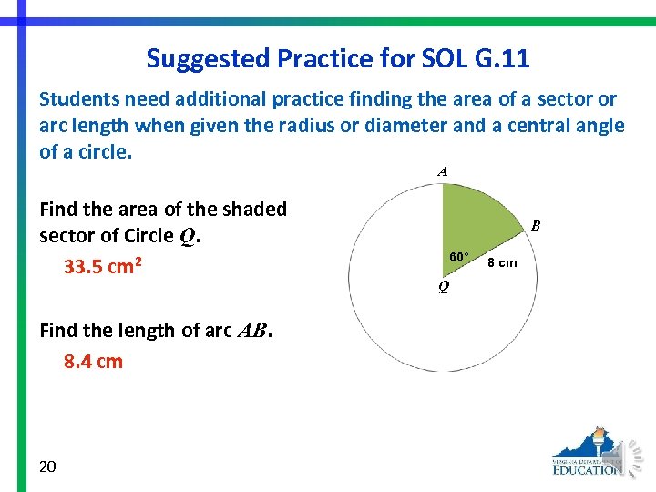 Suggested Practice for SOL G. 11 Students need additional practice finding the area of