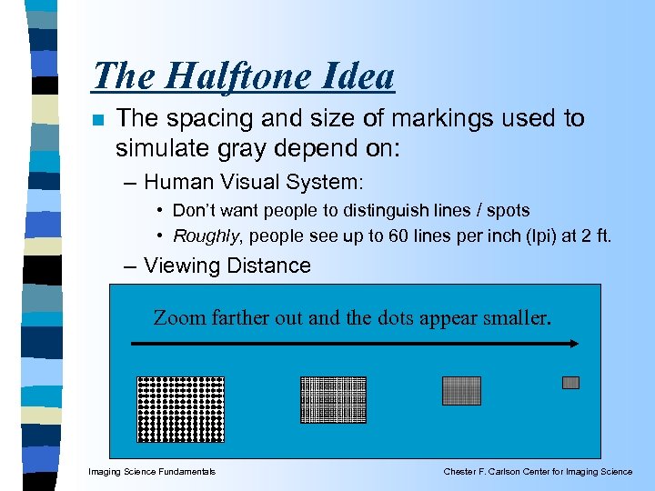 The Halftone Idea n The spacing and size of markings used to simulate gray