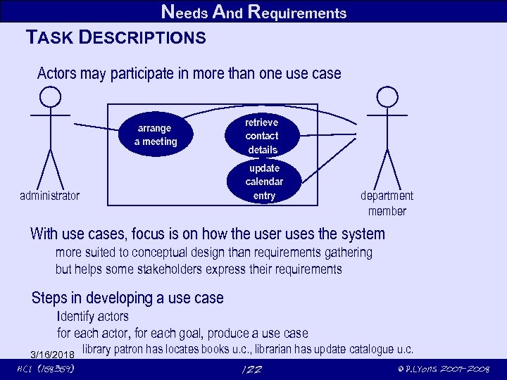 Needs And Requirements TASK DESCRIPTIONS Actors may participate in more than one use case