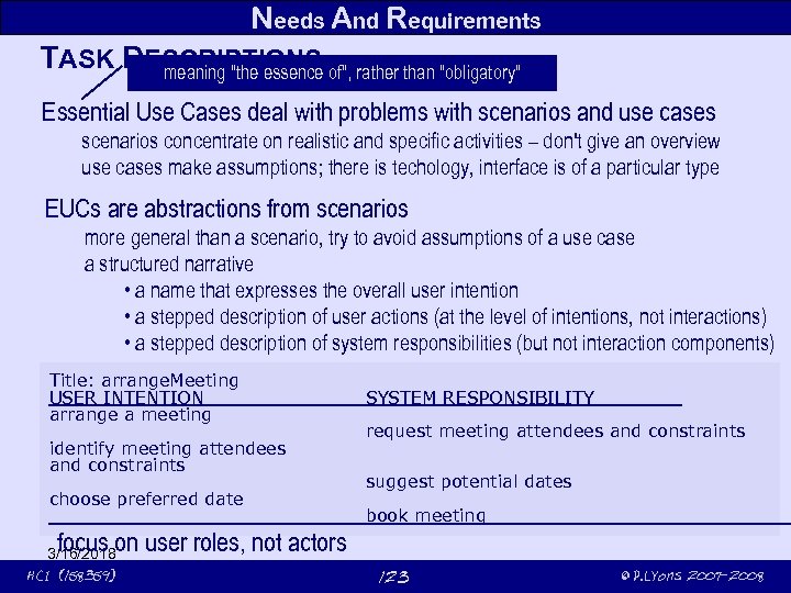 Needs And Requirements TASK DESCRIPTIONS of