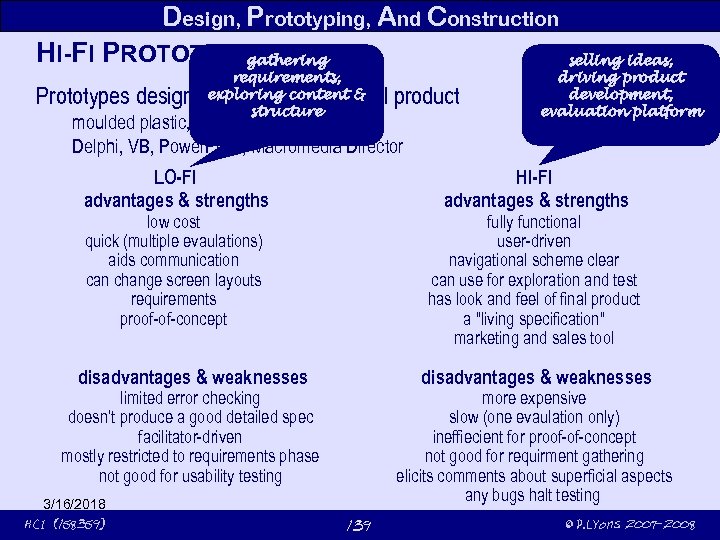 Design, Prototyping, And Construction HI-FI PROTOTYPING gathering requirements, exploring content & structure Prototypes designed
