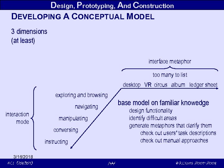 Design, Prototyping, And Construction DEVELOPING A CONCEPTUAL MODEL 3 dimensions (at least) interface metaphor