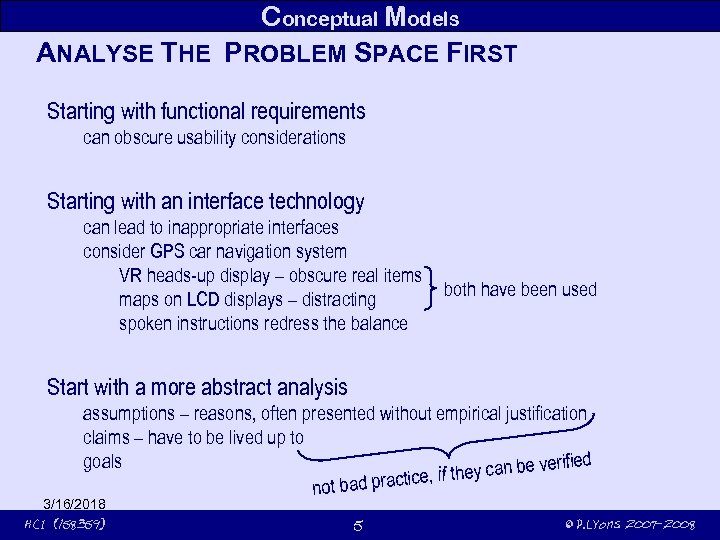 Conceptual Models ANALYSE THE PROBLEM SPACE FIRST Starting with functional requirements can obscure usability