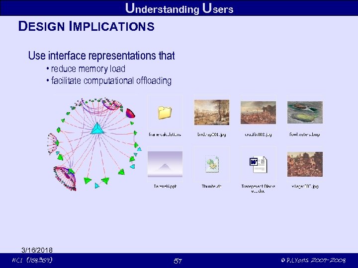 Understanding Users DESIGN IMPLICATIONS Use interface representations that • reduce memory load • facilitate
