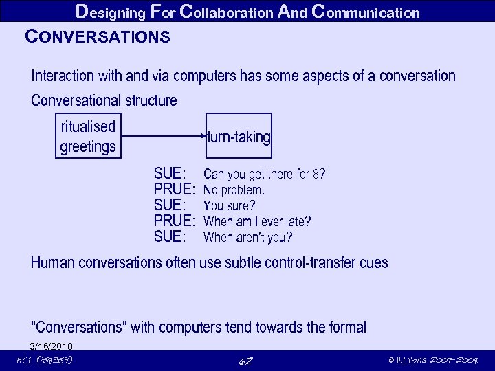 Designing For Collaboration And Communication CONVERSATIONS Interaction with and via computers has some aspects