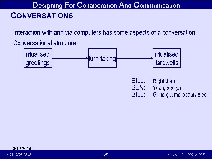 Designing For Collaboration And Communication CONVERSATIONS Interaction with and via computers has some aspects