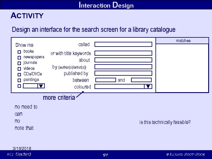 Interaction Design ACTIVITY Design an interface for the search screen for a library catalogue
