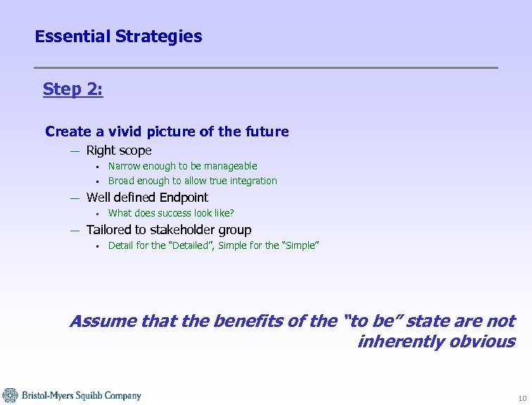 Essential Strategies Step 2: Create a vivid picture of the future — Right scope