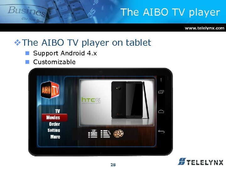 The AIBO TV player www. telelynx. com v The AIBO TV player on tablet