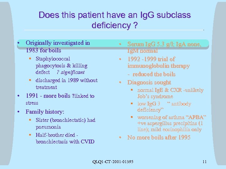 Does this patient have an Ig. G subclass deficiency ? • Originally investigated in