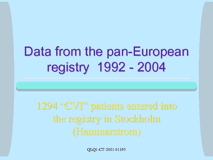 Data from the pan-European registry 1992 - 2004 1294 “CVI” patients entered into the
