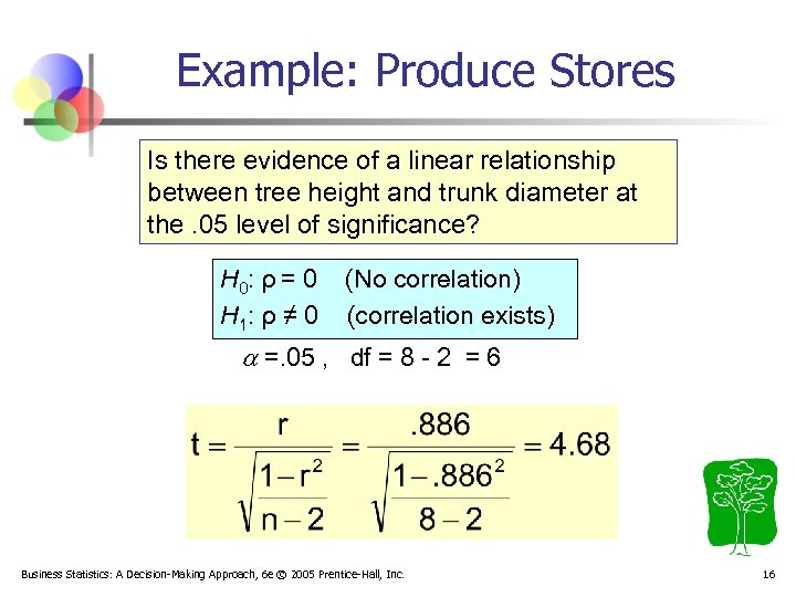 Example: Produce Stores Is there evidence of a linear relationship between tree height and