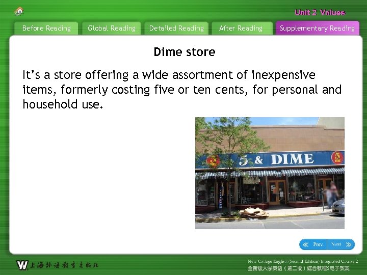 Unit 2 Values Before Reading Global Reading Detailed Reading After Reading Supplementary Reading Dime