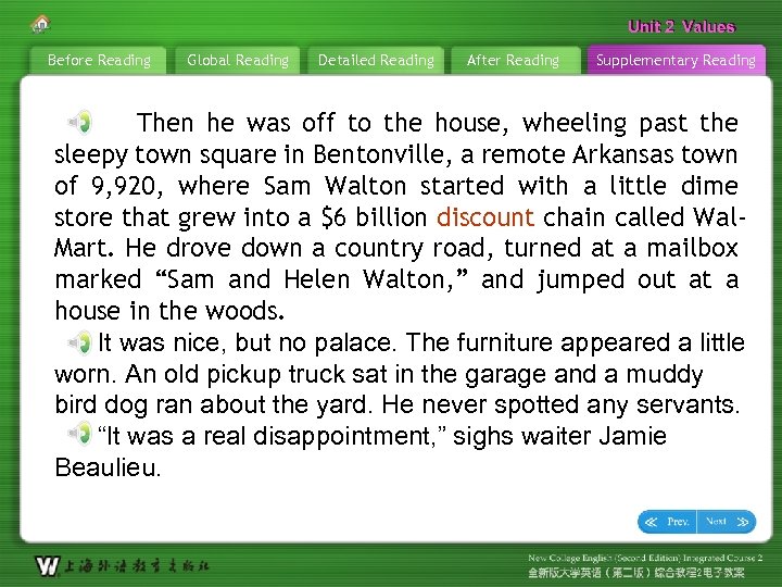 Unit 2 Values Before Reading Global Reading Detailed Reading After Reading Supplementary Reading Then