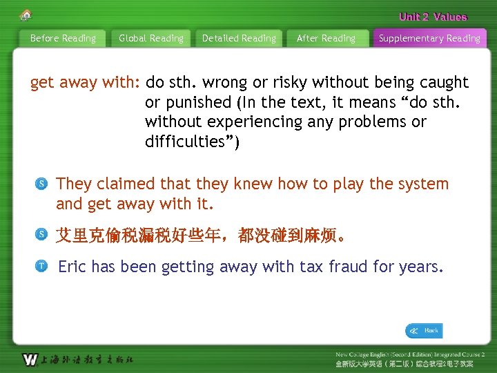 Unit 2 Values Before Reading Global Reading Detailed Reading After Reading Supplementary Reading get