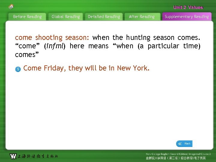 Unit 2 Values Before Reading Global Reading Detailed Reading After Reading Supplementary Reading come