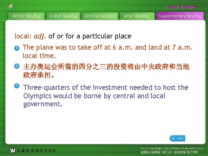 Unit 2 Values Before Reading Global Reading Detailed Reading After Reading Supplementary Reading local:
