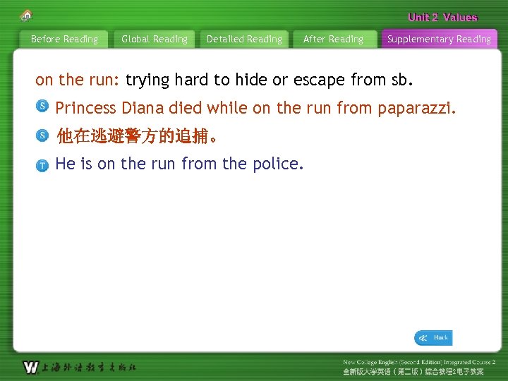 Unit 2 Values Before Reading Global Reading Detailed Reading After Reading Supplementary Reading on