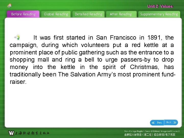 Unit 2 Values Before Reading Global Reading Detailed Reading After Reading Supplementary Reading It