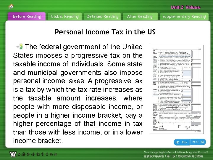 Unit 2 Values Before Reading Global Reading Detailed Reading After Reading Personal Income Tax