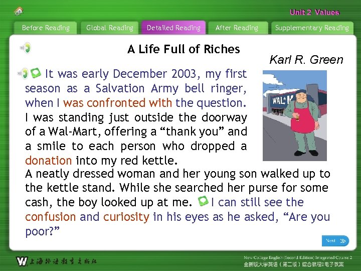 Unit 2 Values Before Reading Global Reading Detailed Reading After Reading A Life Full