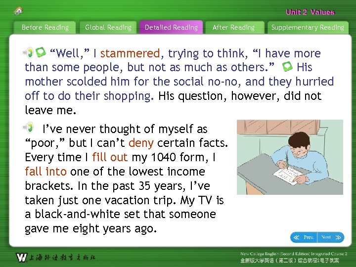 Unit 2 Values Before Reading Global Reading Detailed Reading After Reading Supplementary Reading “Well,