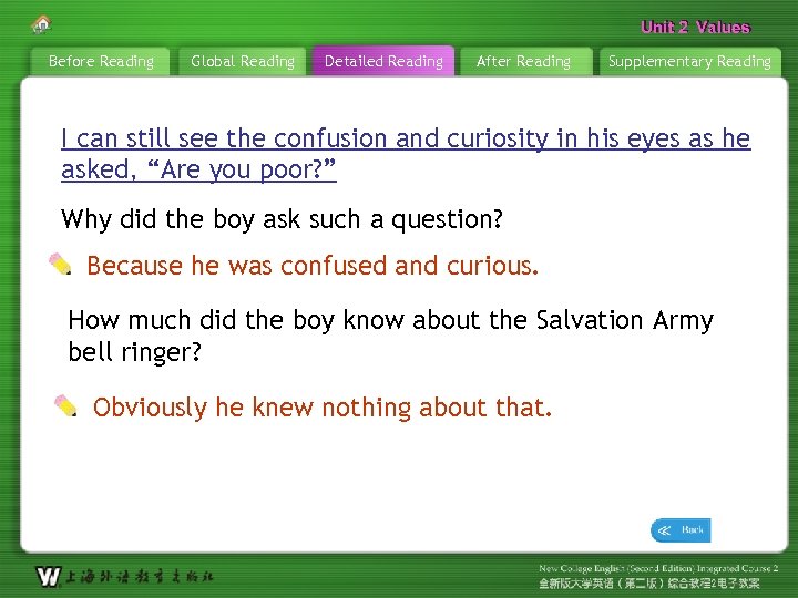 Unit 2 Values Before Reading Global Reading Detailed Reading After Reading Supplementary Reading I